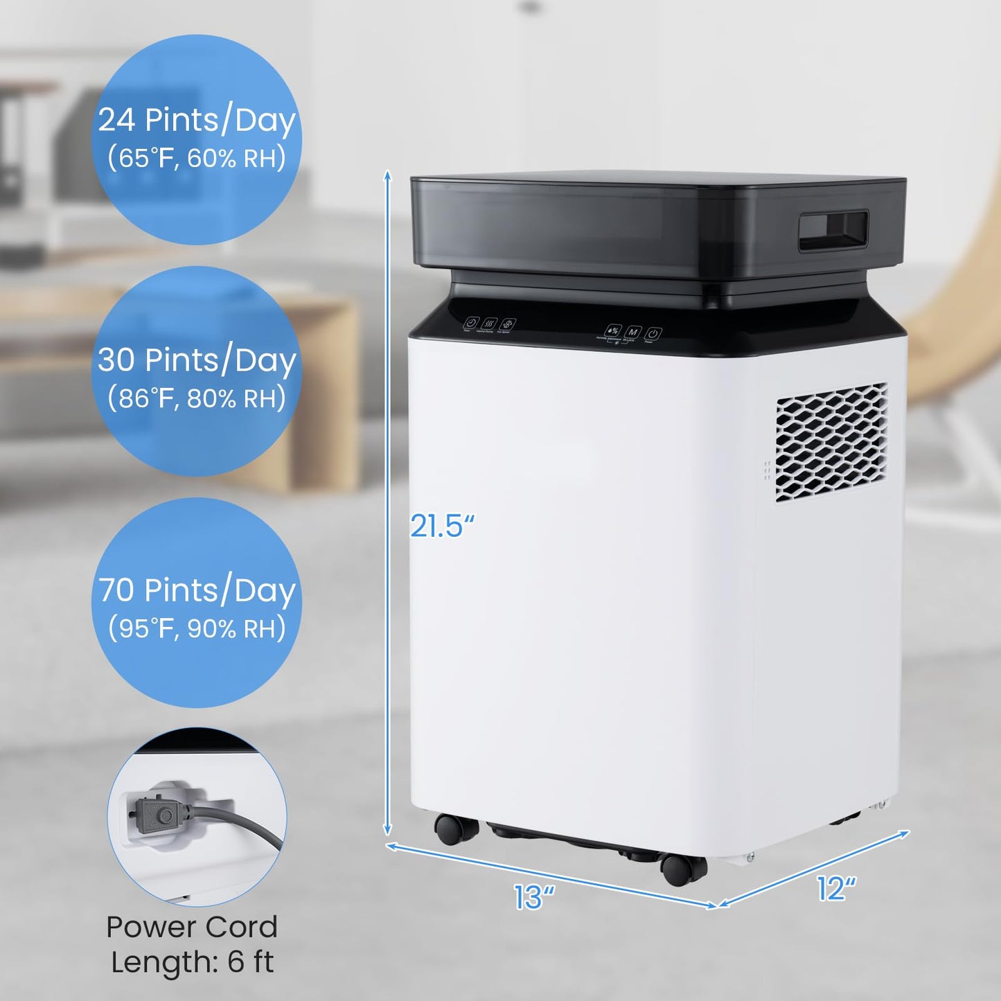 ARLIME 70 Pint Dehumidifier for Basement, 4500 Sq. Ft Energy Efficient Dehumidifier