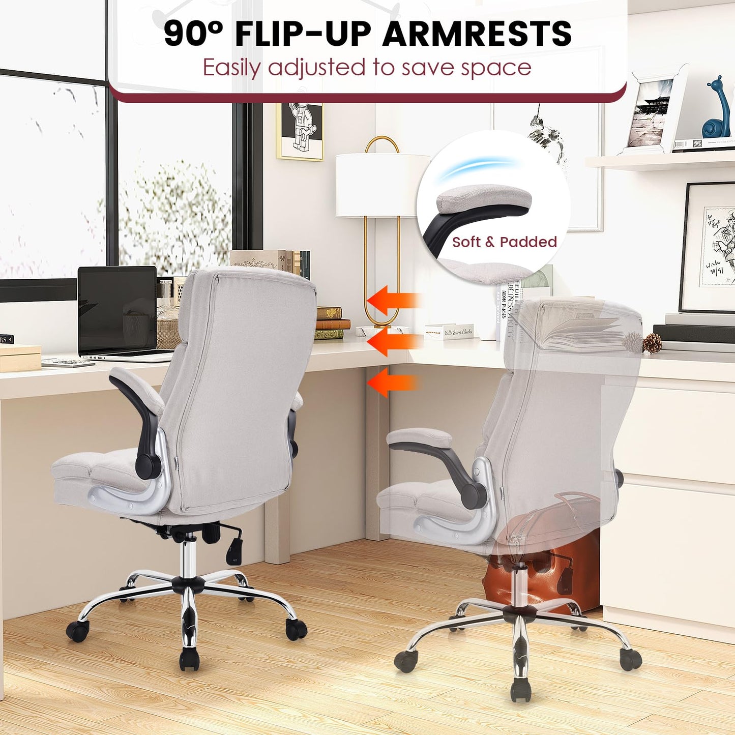 Big and Tall Computer Desk Chair with Adjustable Back Tilt & Flip up Armrest