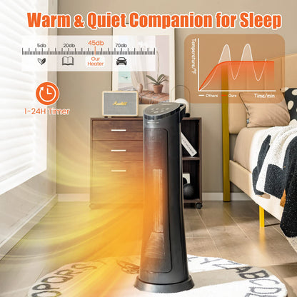Space Heater for Indoor Use, 1500W PTC Ceramic Heater w/ 60° Oscillation, 3 Modes, 24H Timer