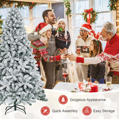 7.5 FT Snow Flocked Christmas Tree Artificial Holiday Hinged Pine Tree with 1010 Branch Tips