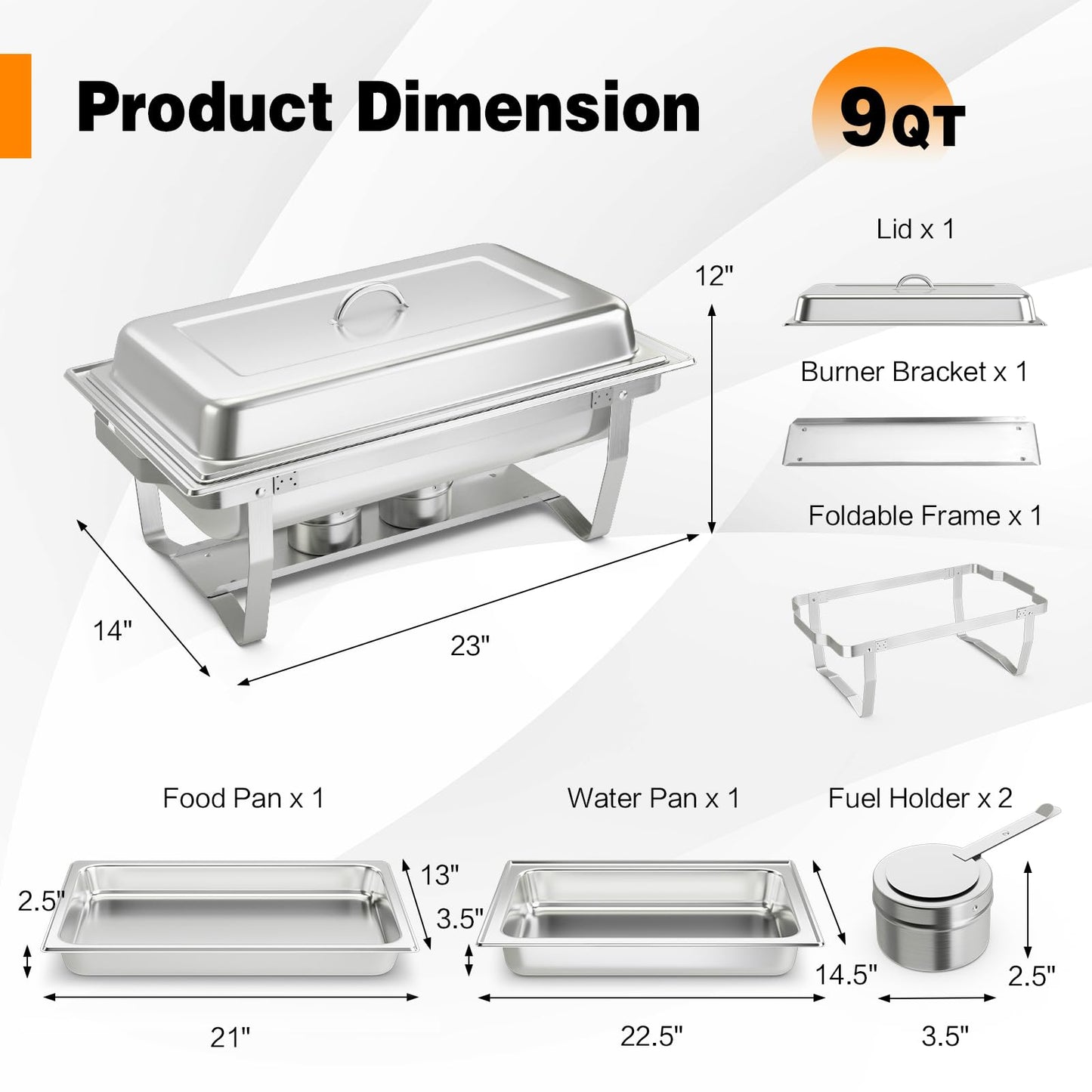 Chafing Dish Buffet Set 9 QT Large Capacity 2 Food Pans Water Pans & Fuel Holders
