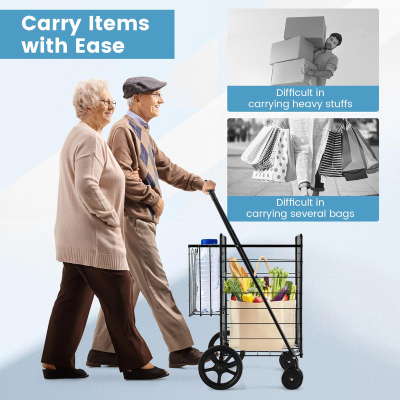 360° Swiveling Front Wheels Folding Shopping Cart Light Weight Utility Cart