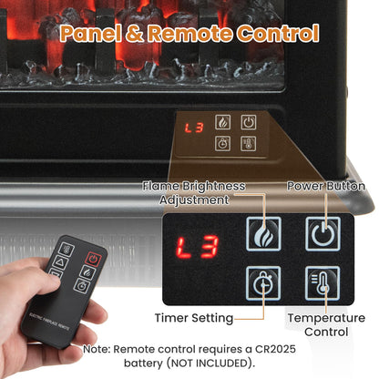 Electric Fireplace Stove with 3-Sided View, Remote Control, 1400W Portable Freestanding Heater with Thermostat