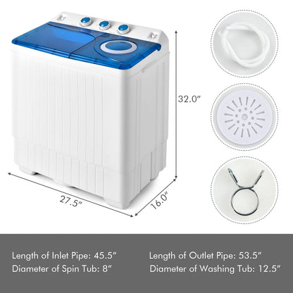 Portable Washing Machine 2 in 1 Twin Tub 26Lbs Capacity Washer(18Lbs) and Spinner(8Lbs) with Control Knobs