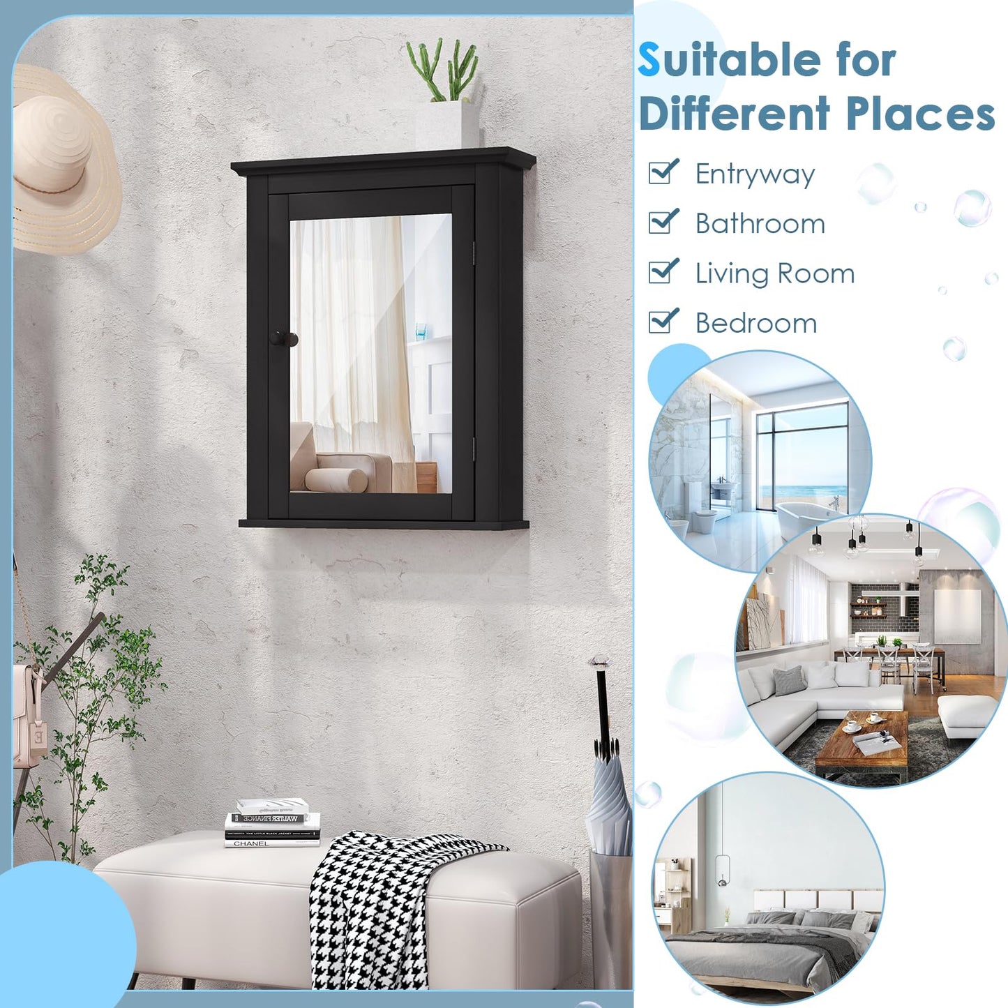 Bathroom Medicine Cabinet with Mirror for Living Room Bedroom Entryway