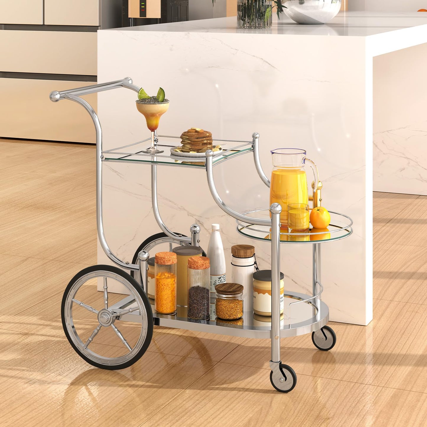 Rolling Serving Cart with 3 Tier Shelf for Hotel