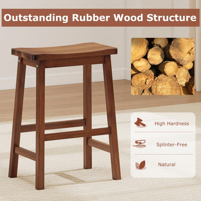 Wooden Saddle Stools Set of 2/4 with Rubber Wood Curved Seat