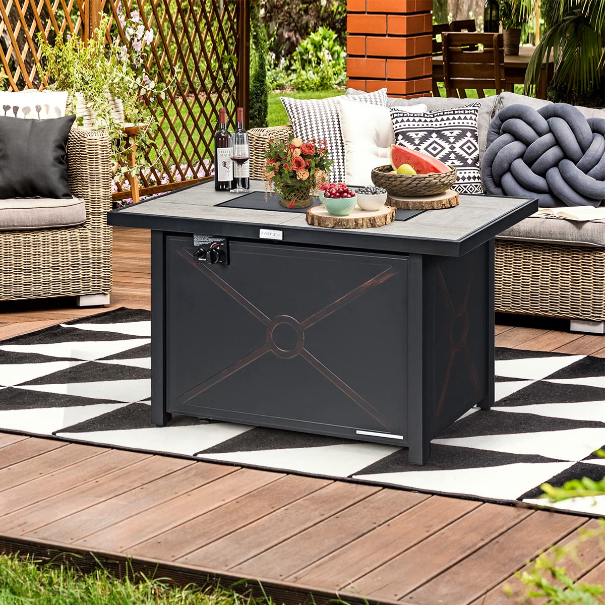 60,000 BTU Outdoor Rectangle Gas Fire Table W/Ceramic Tabletop