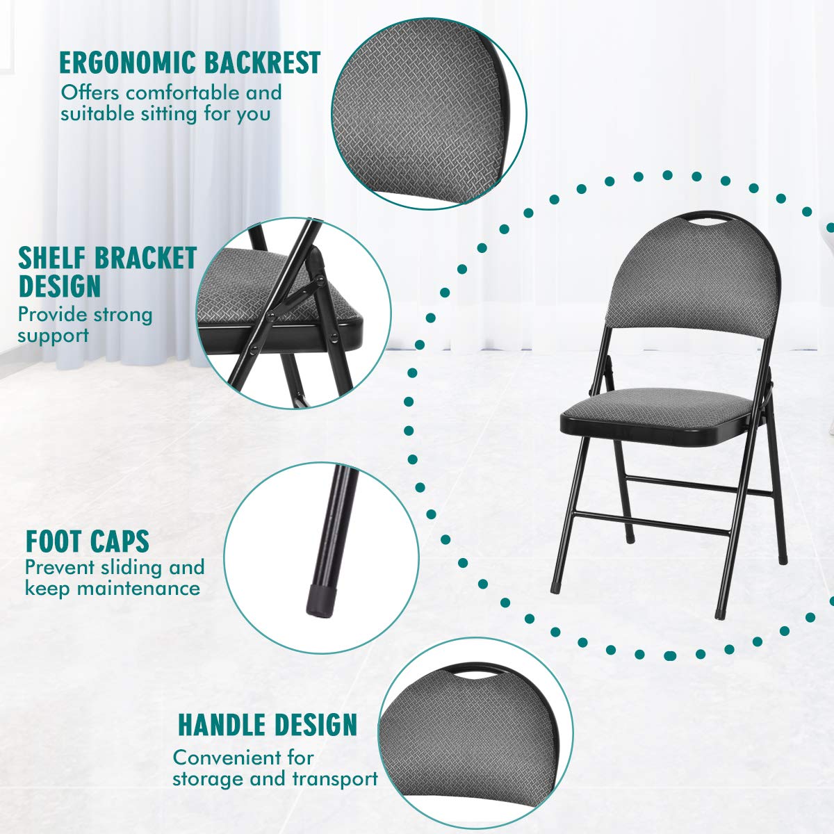 ARLIME Folding Chairs w/Padded Seats, Padded Folding Chair w/Handle Hole, Upholstered Seat