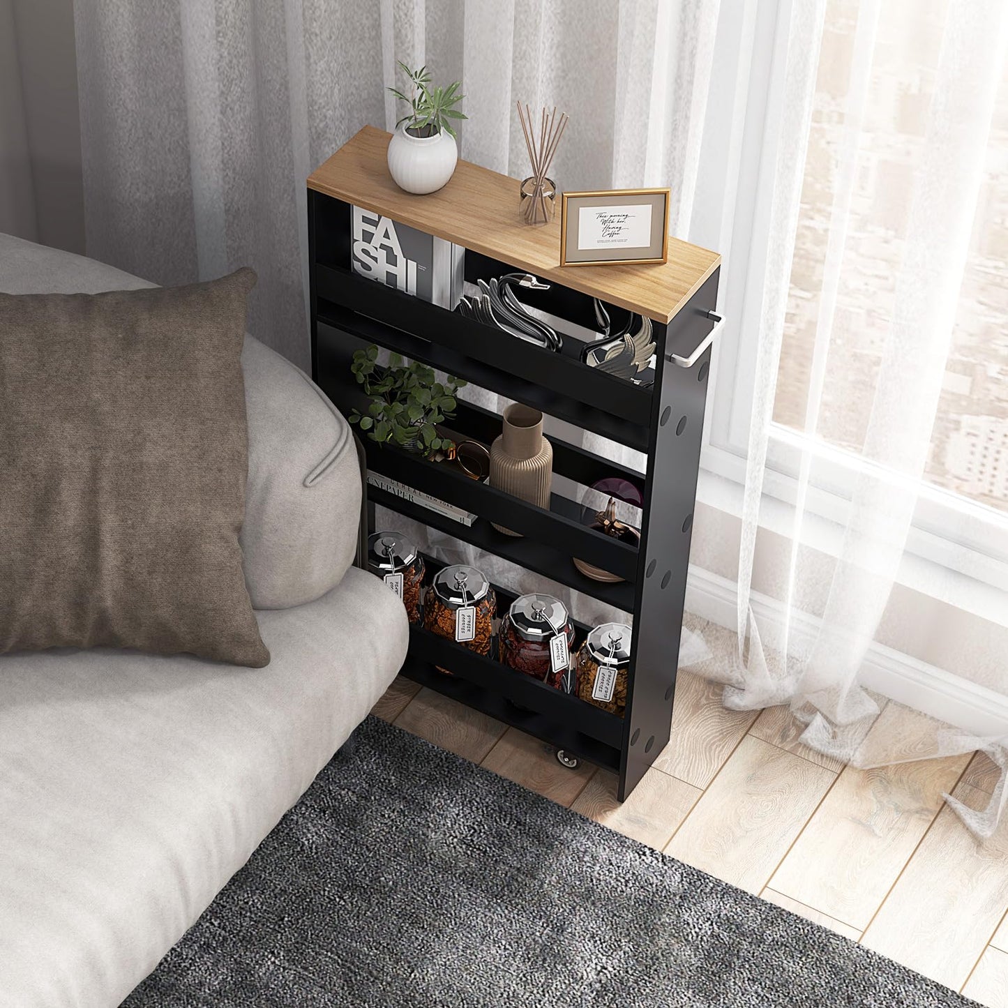 Slim Rolling Storage Cart 4-Tier Rolling Utility Cart with Handle & Wheels