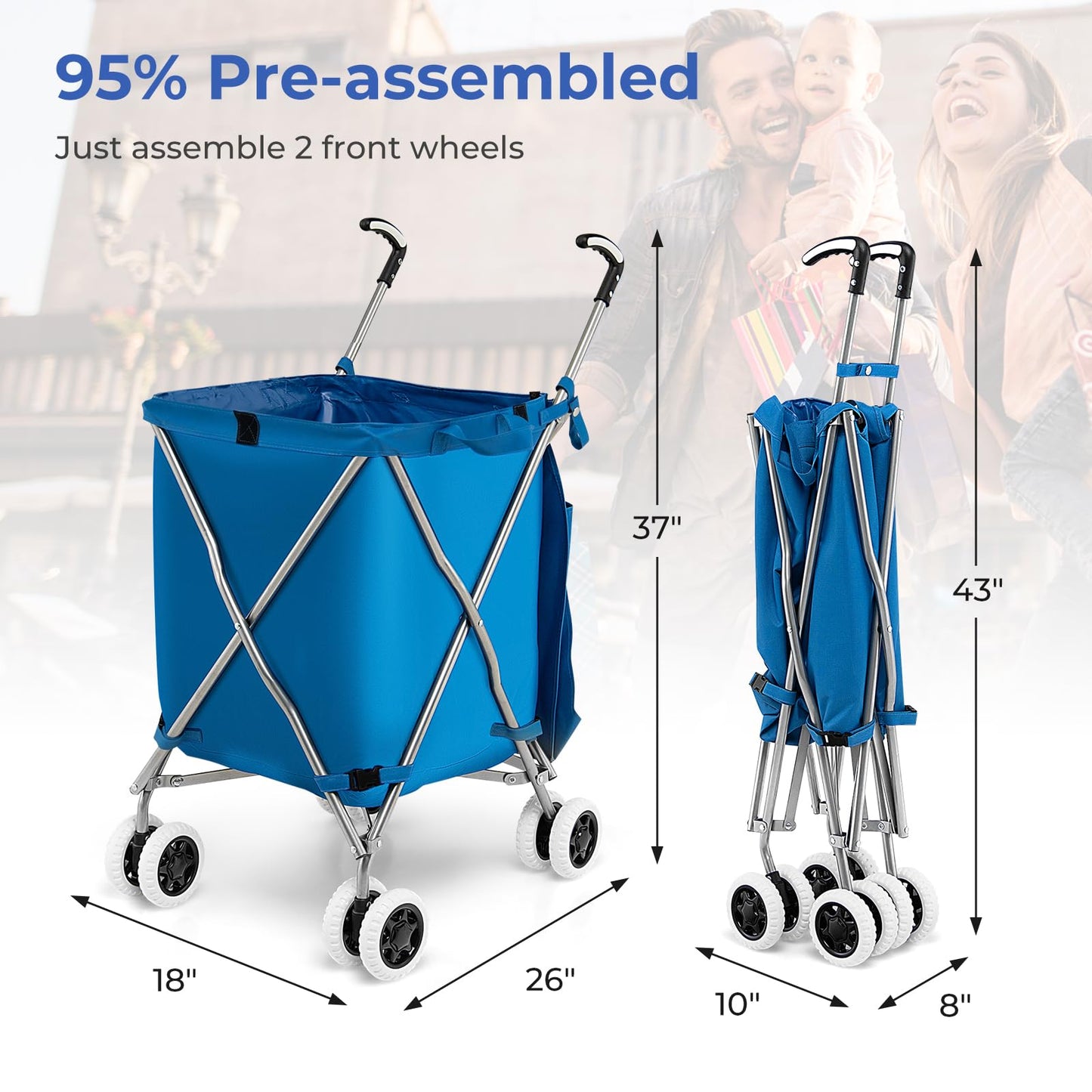 Folding Shopping Cart Portable Grocery Cart on Wheels with Removable Waterproof Oxford Cloth Liner