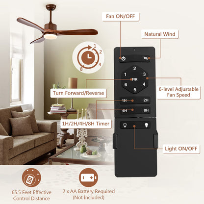 52 Inch Ceiling Fan with LED Light and Remote Control, Indoor Ceiling Fan for Living Room Bedroom