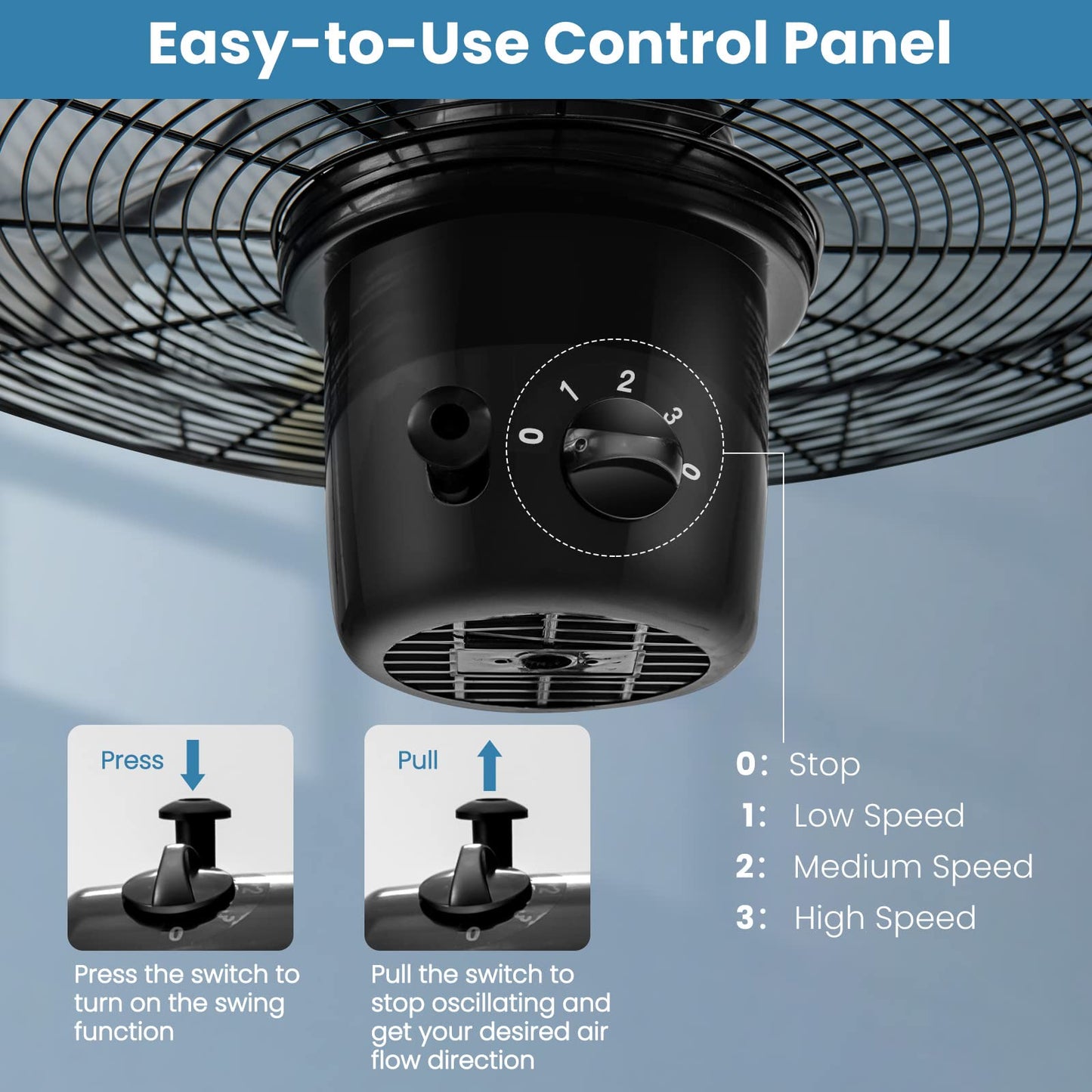 Wall Mount Fan 21 Inches Heavy Duty Metal Wall Fan with 3 Speeds