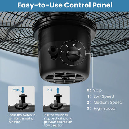Wall Mount Fan 21 Inches Heavy Duty Metal Wall Fan with 3 Speeds