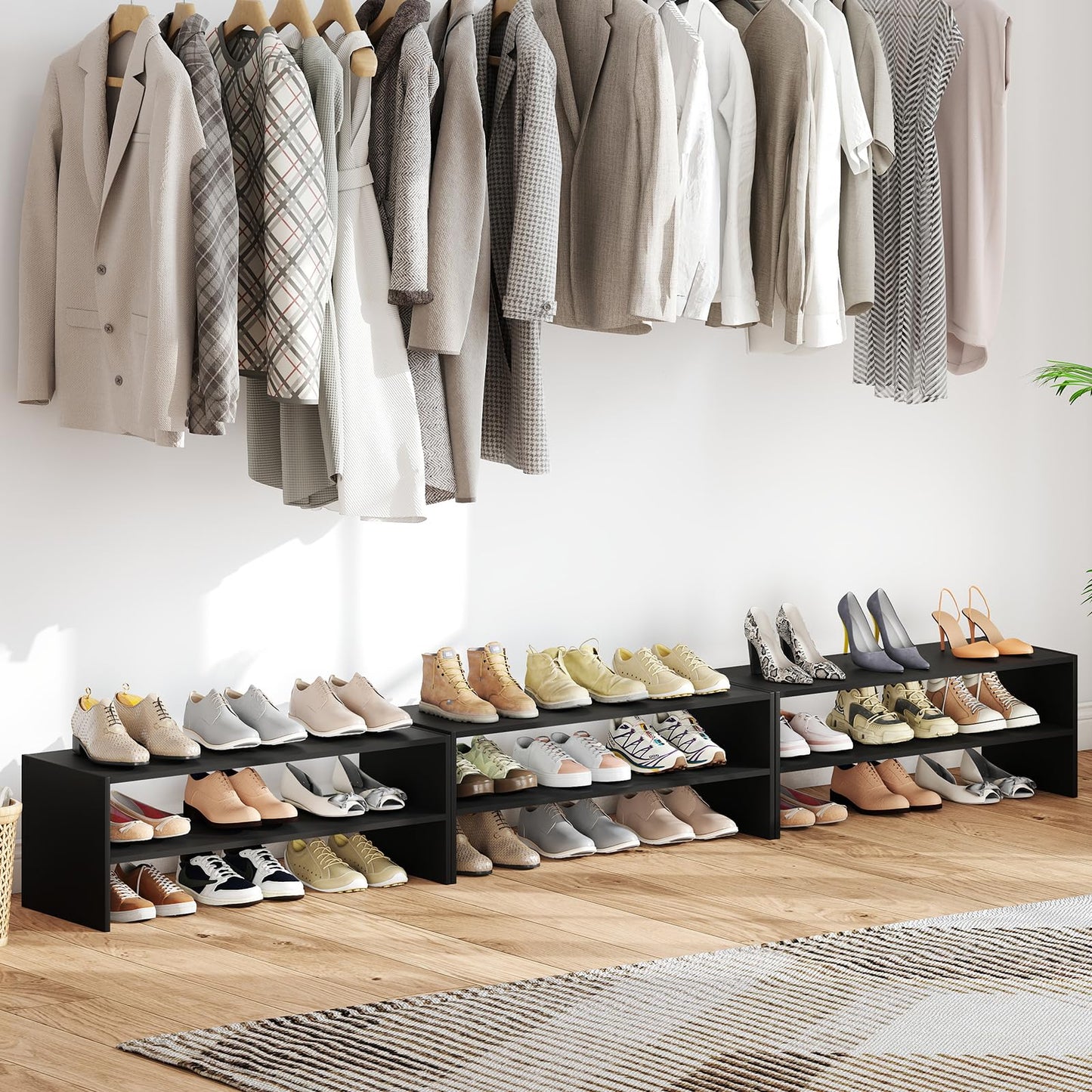 Extra Wide Shoe Shelf Organizer with Stackable Design