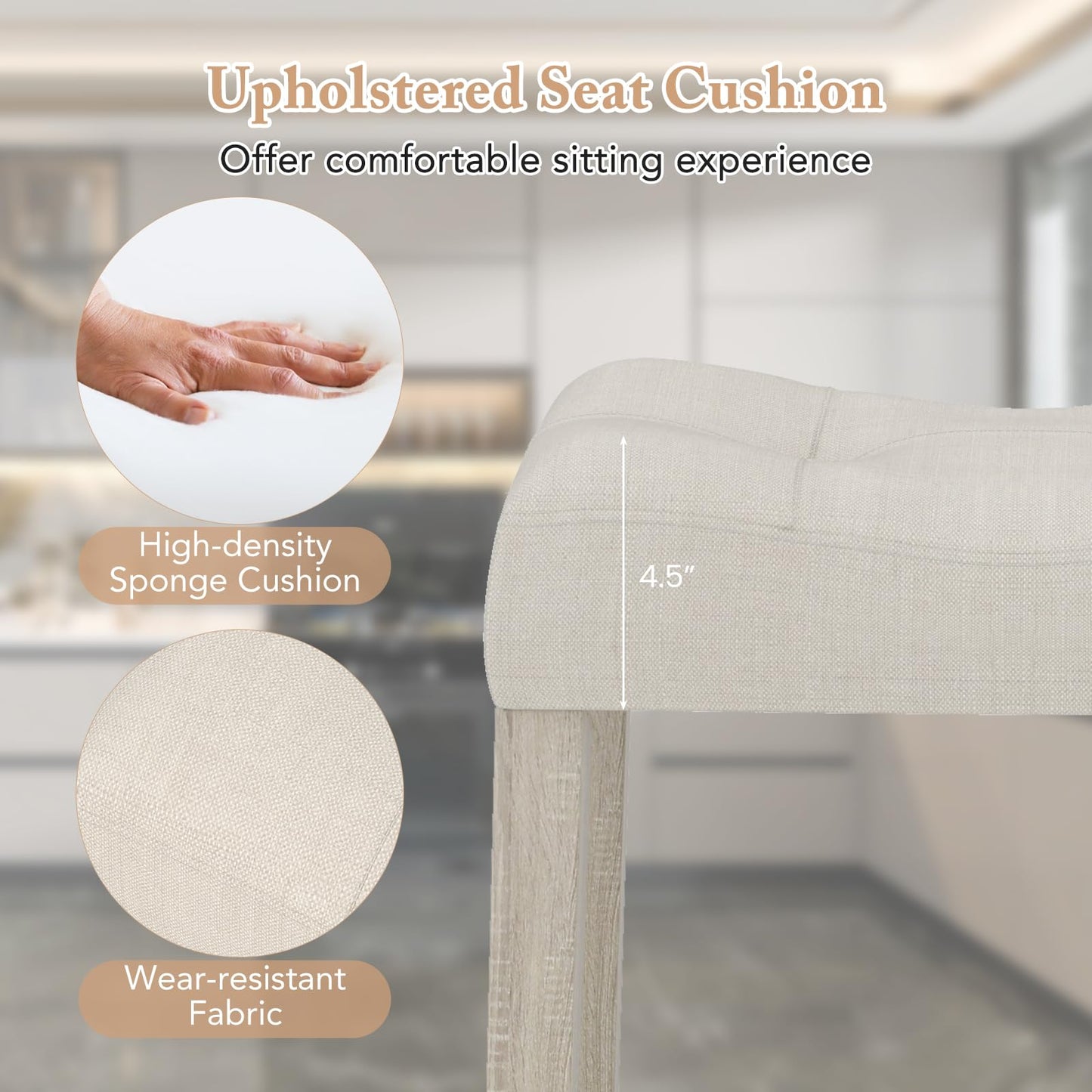 Wooden Saddle Stools Set of 4 with Solid Rubber Wood Legs