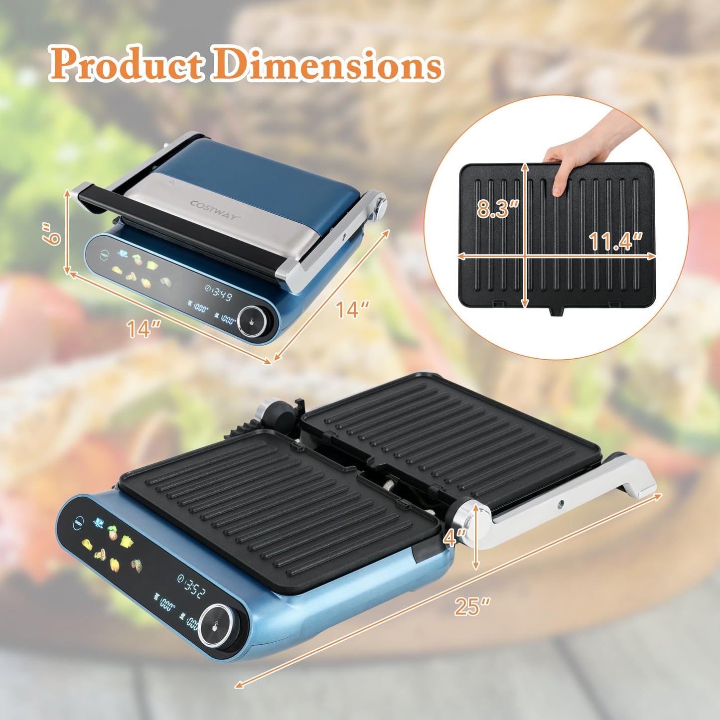 Panini Press 1200W Sandwich Maker with LED Touch Panel Non-Stick Coated Plates & Removable Drip Tray