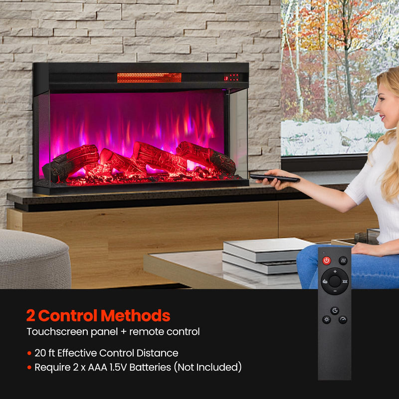 36-Inch 3 Side Glass Electric Fireplace with Remote Control