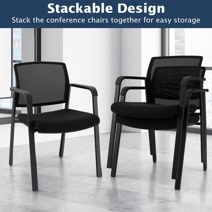 Office Guest Stacking Chairs with Mesh Backrest Armrest and Upholstered Seat