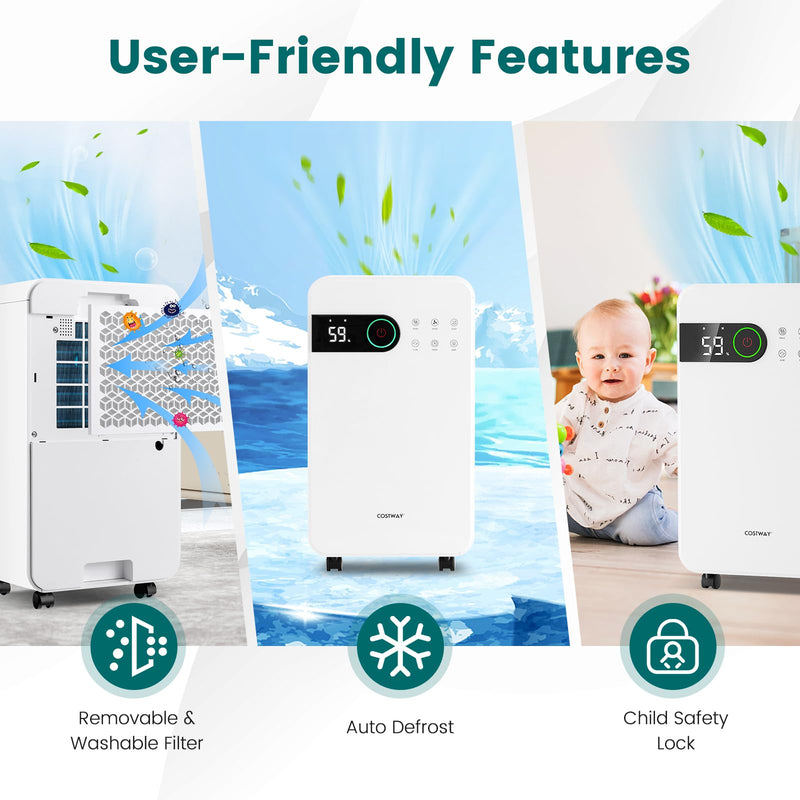 Dehumidifier for Basement, 32 Pints Dehumidifier with Sleep Mode, 24H Timer, 3-Color LED Indicator Light