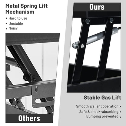 Lift Top Coffee Table with Hidden Storage Compartment & 3 Open Shelves