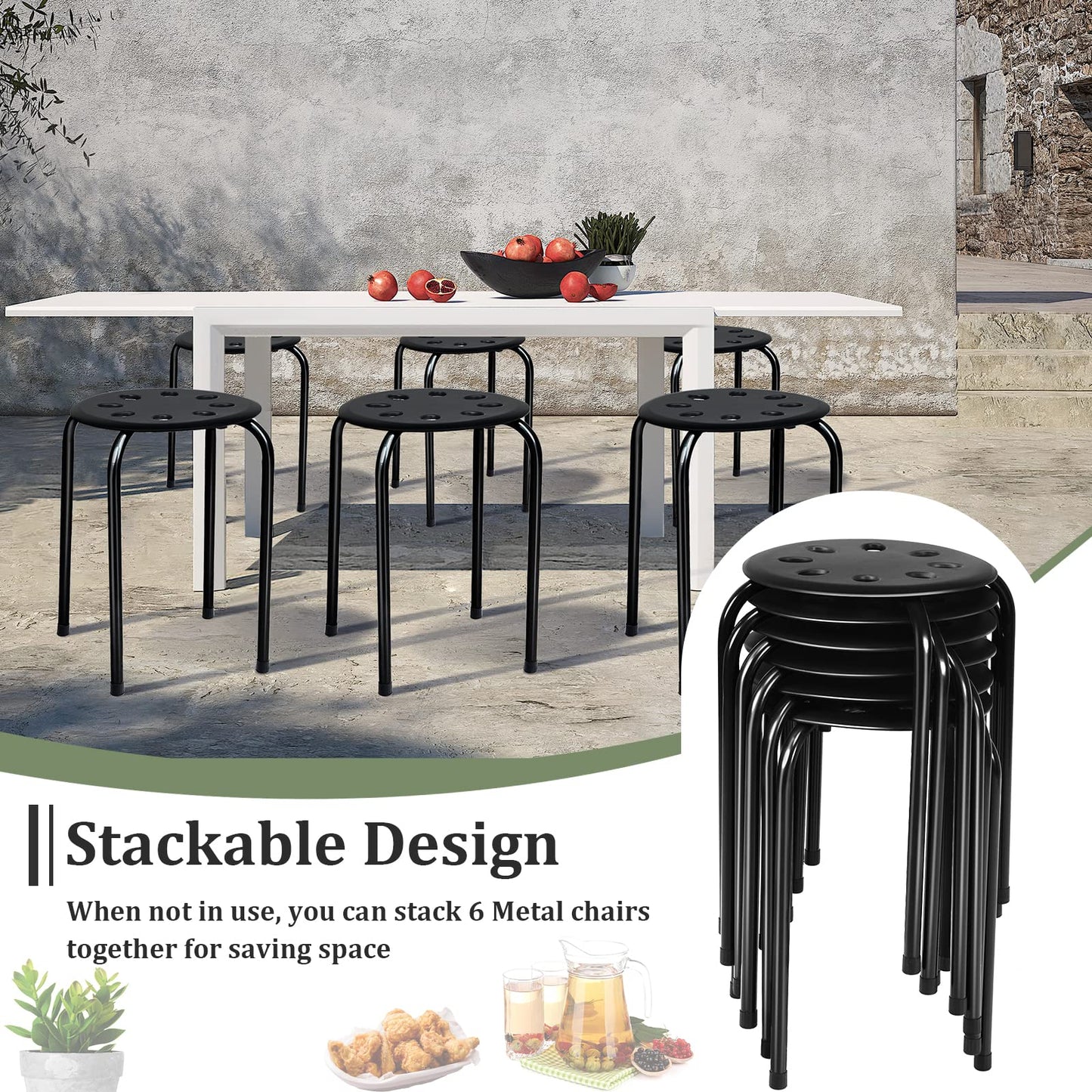 6-Pack Round Plastic Stack Stools 17.5-inch Height Backless