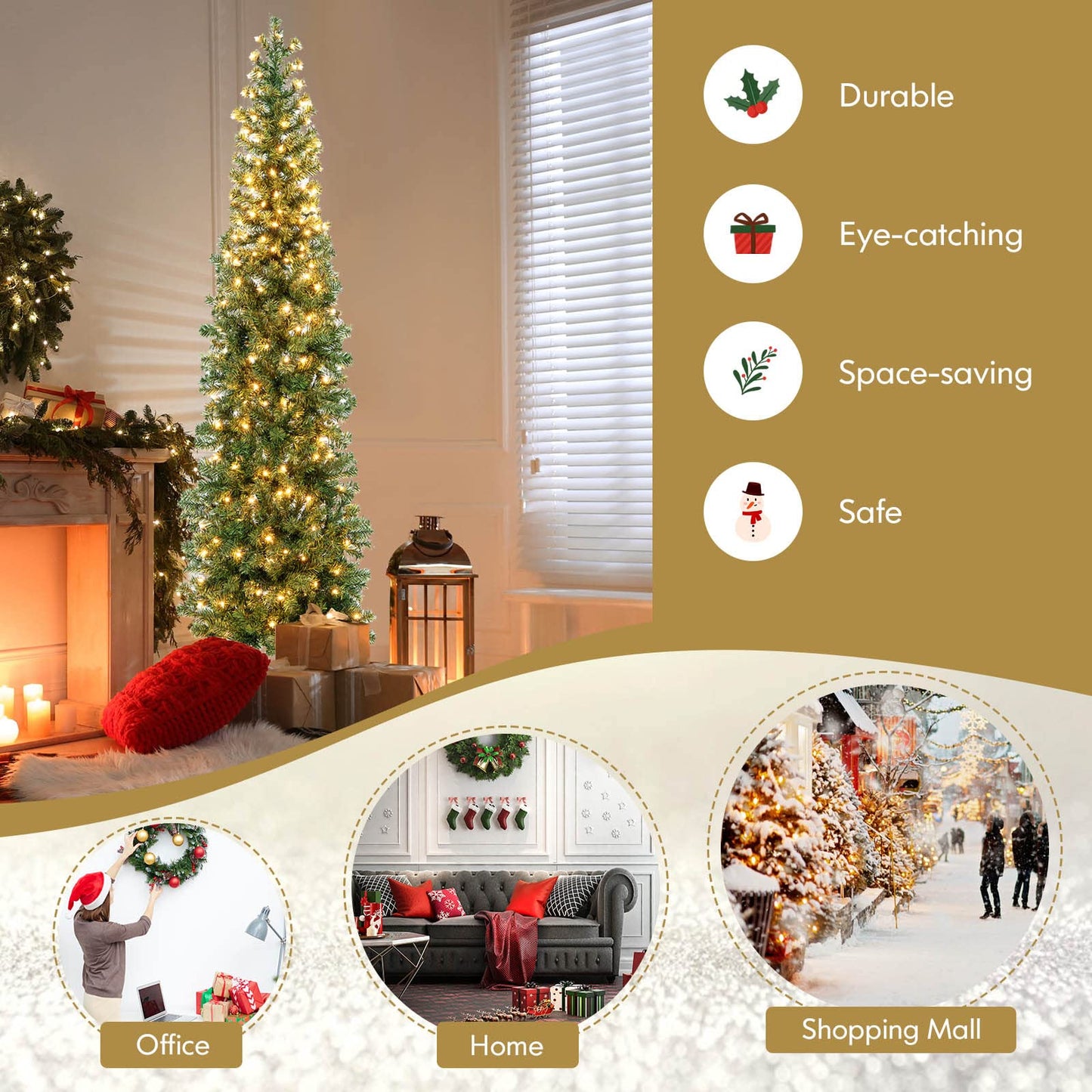 7 Feet Prelit Half-Shape Christmas Tree with 150 Lights