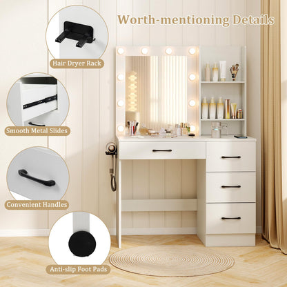 Vanity Desk with Mirror and Lights for Adult Teen Girls