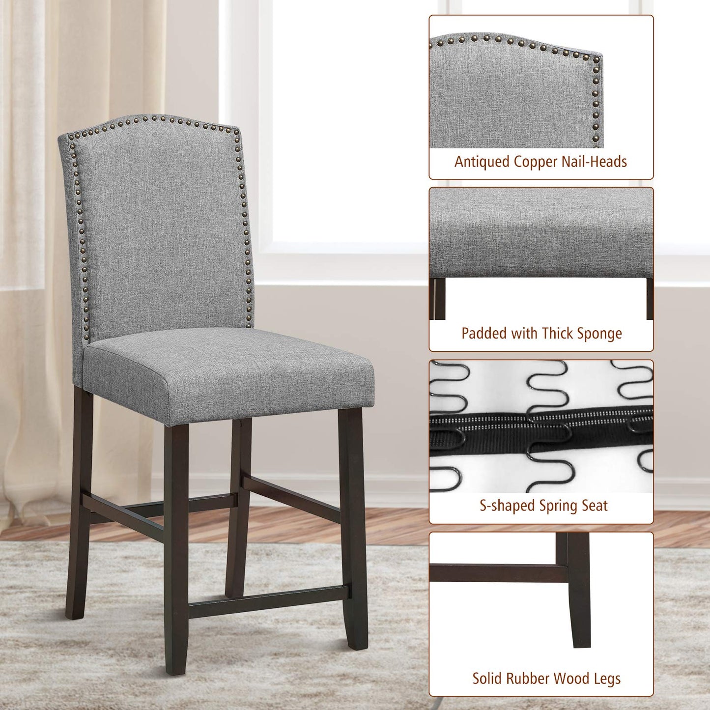 Bar Stools Set of 2 25'' Upholstered Counter Height Bar Stools