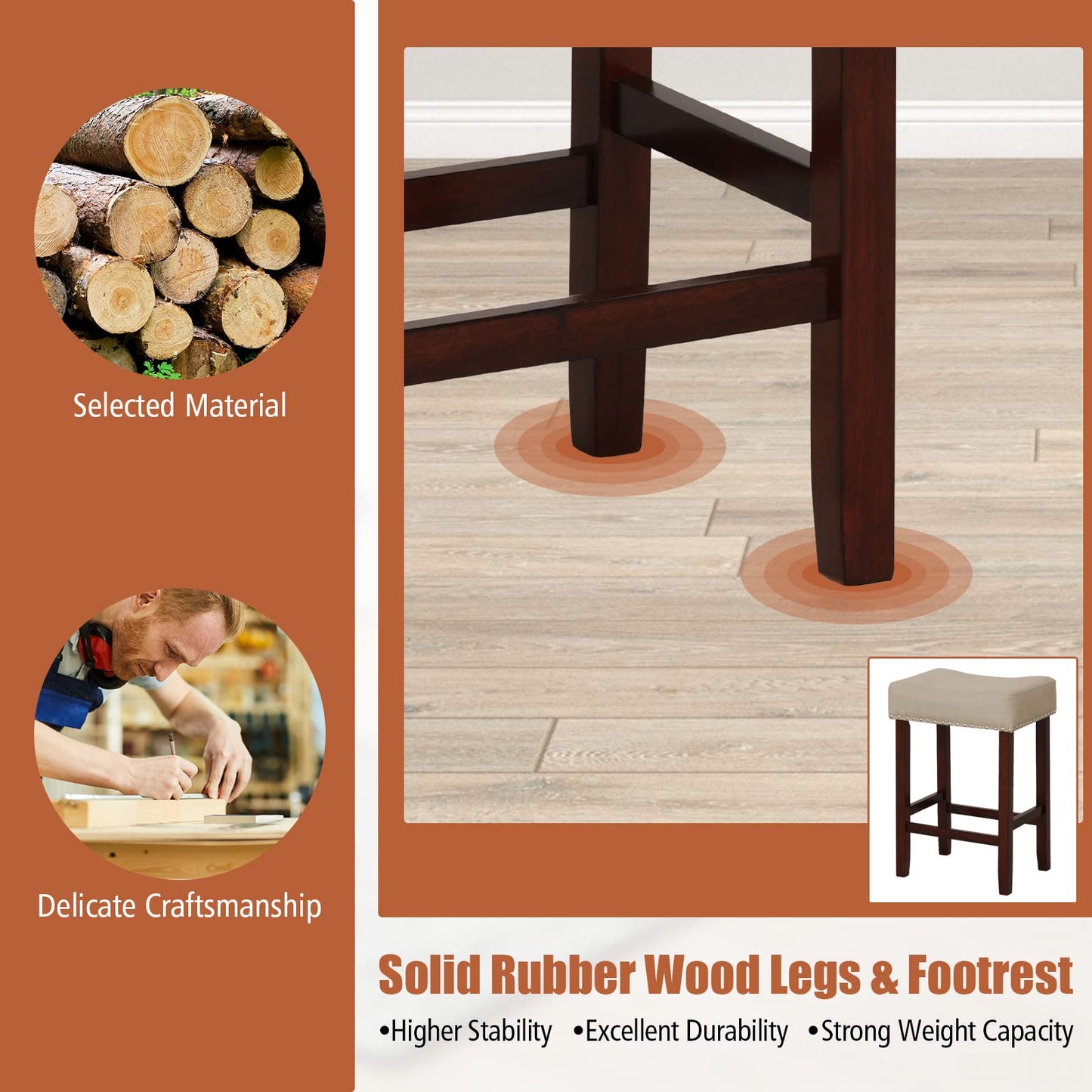 25-inch Counter Height Bar Stools Set of 2/4 Backless Vanity Chair for Makeup