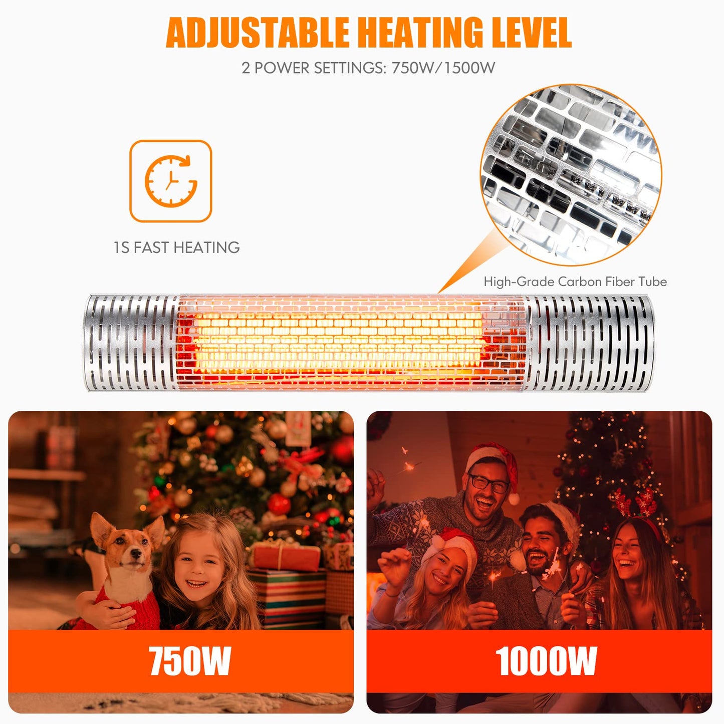 1500W Ceiling and Wall-Mounted Patio Heater for Indoor and Outdoor IP55 Waterproof
