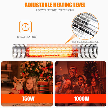 1500W Ceiling and Wall-Mounted Patio Heater for Indoor and Outdoor IP55 Waterproof