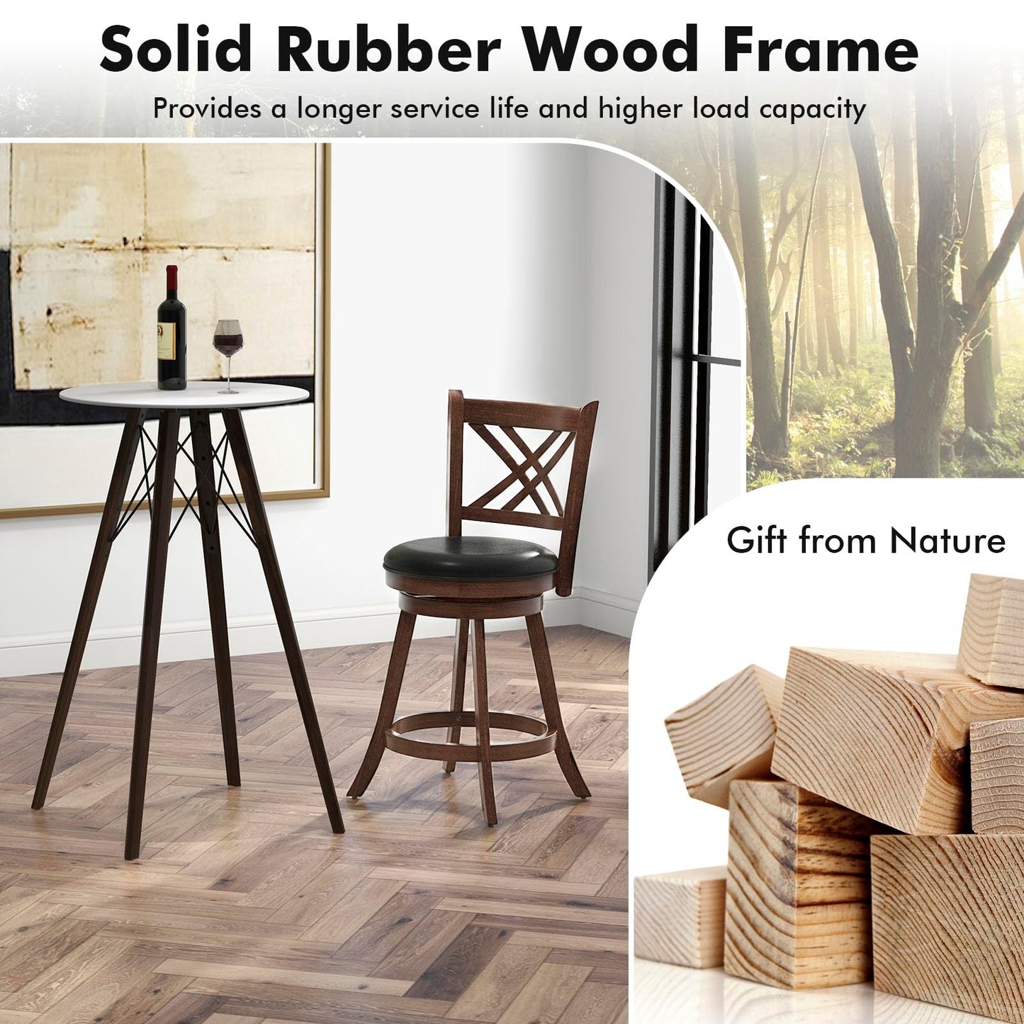 Bar Stool Set of 2/4 for Kitchen Island Swivel Upholstered Counter Height Barstools（24“/29”））