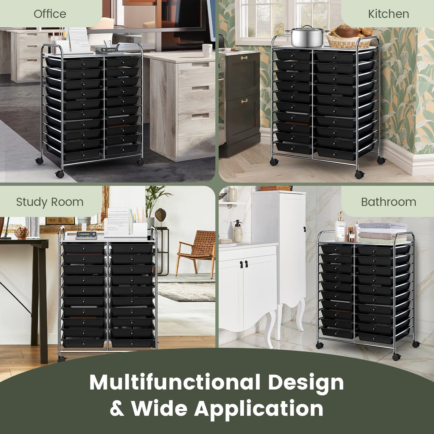 20-Drawer Rolling Storage Cart Utility Storage Organizer Cart for Tools