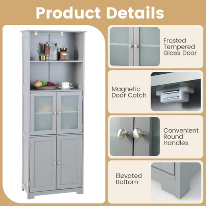 Tall Bathroom Storage Cabinet Freestanding Kitchen Pantry Cabinet with Glass Doors and Adjustable Shelf