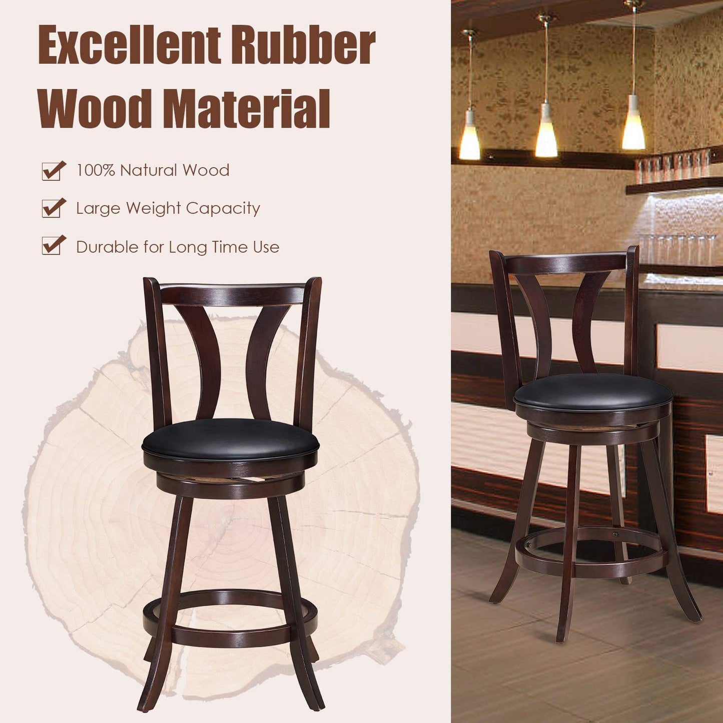 360-Degree Swivel Stools with Leather Padded Seat