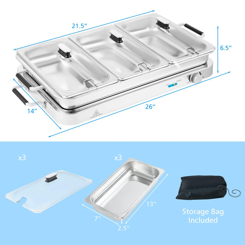 ARLIME Food Warmer Buffet Server, 450W Stainless Steel Electric Warming Tray