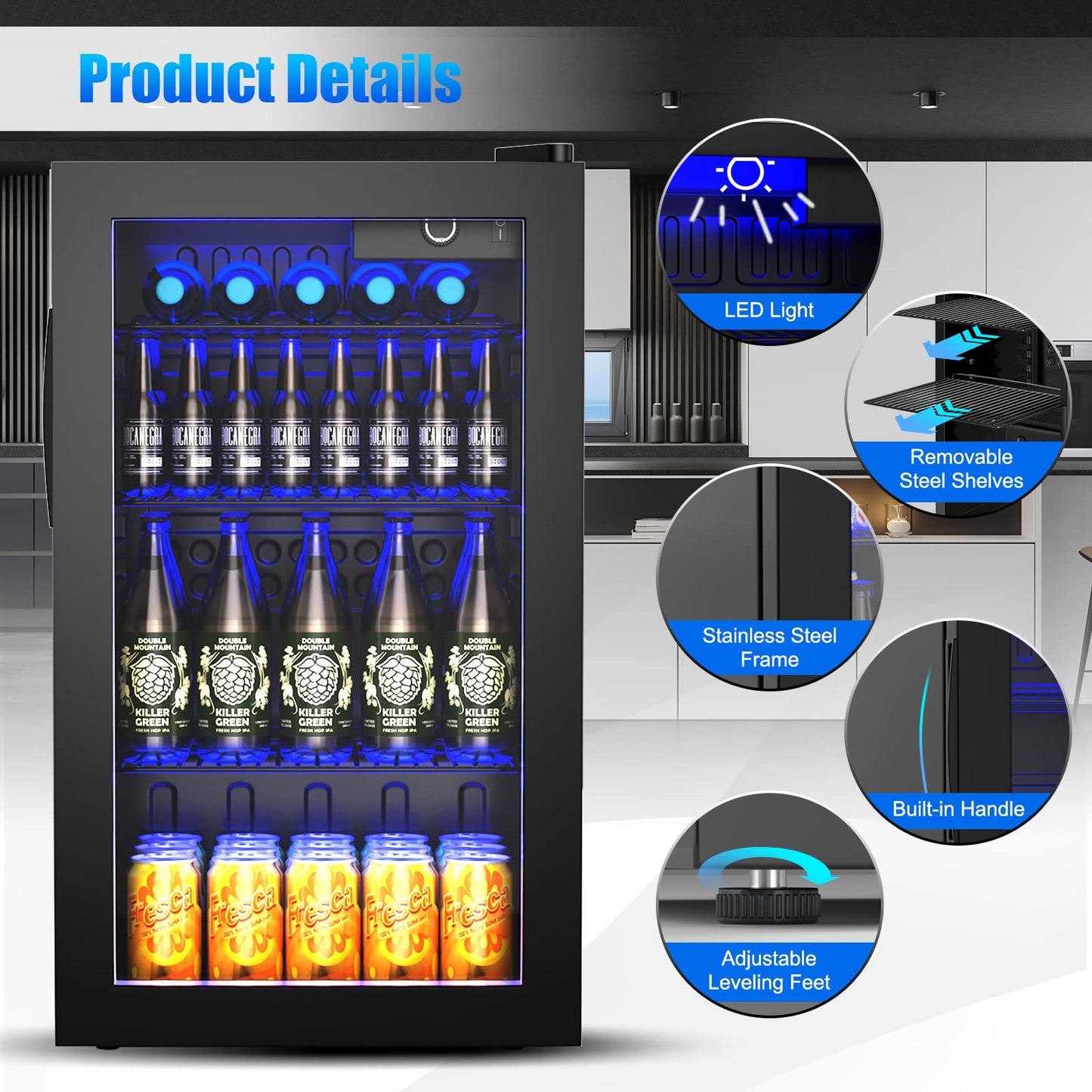 Beverage Refrigerator 120 Can Beverage Cooler with LED Light