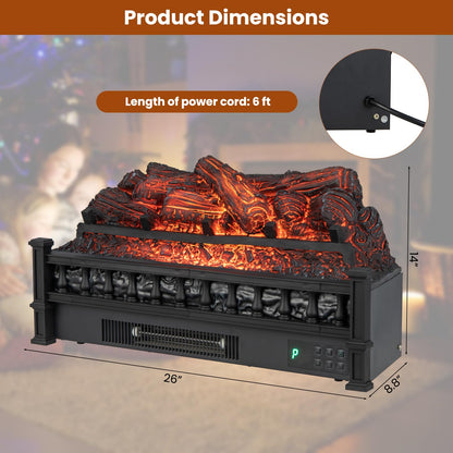 26 Inch Electric Fireplace Log Set Heater, Fireplace Insert Log Heater with Remote Control