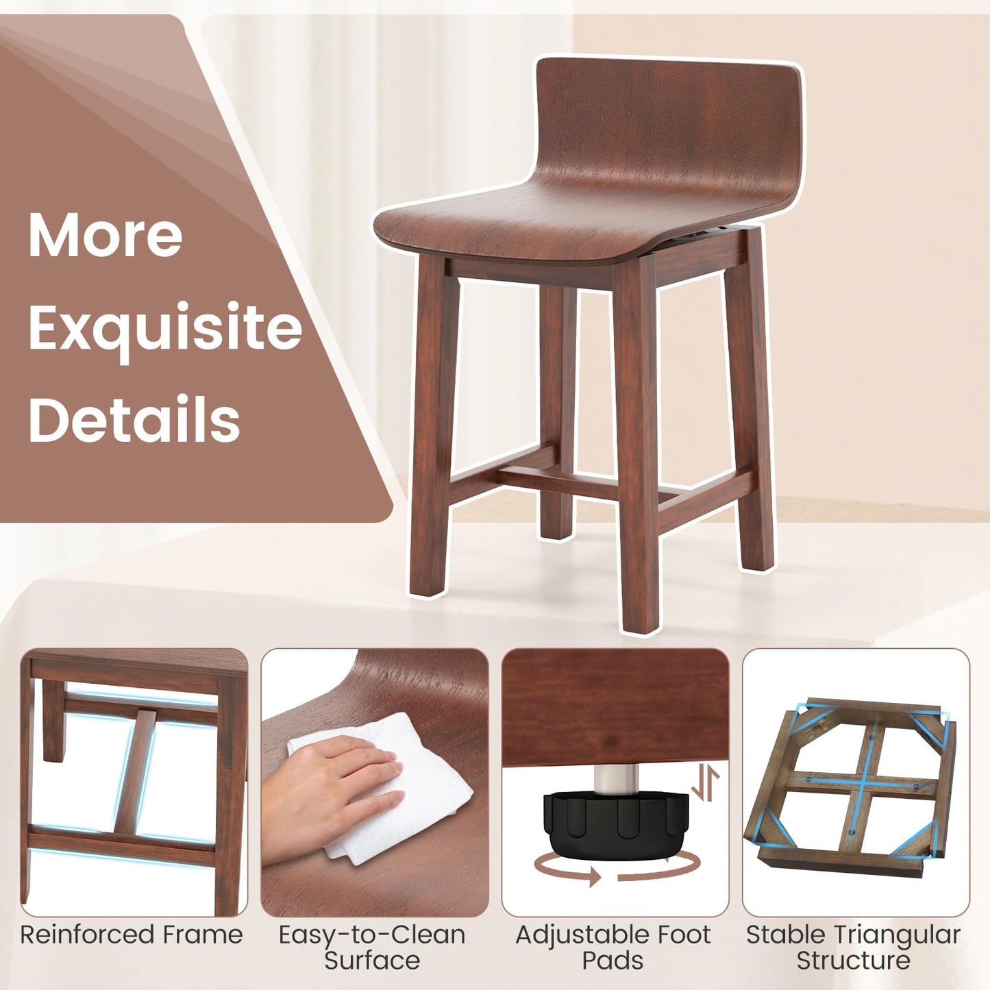 Swivel Solid Wood Dining Stools Set of 2/4 for Kitchen Island