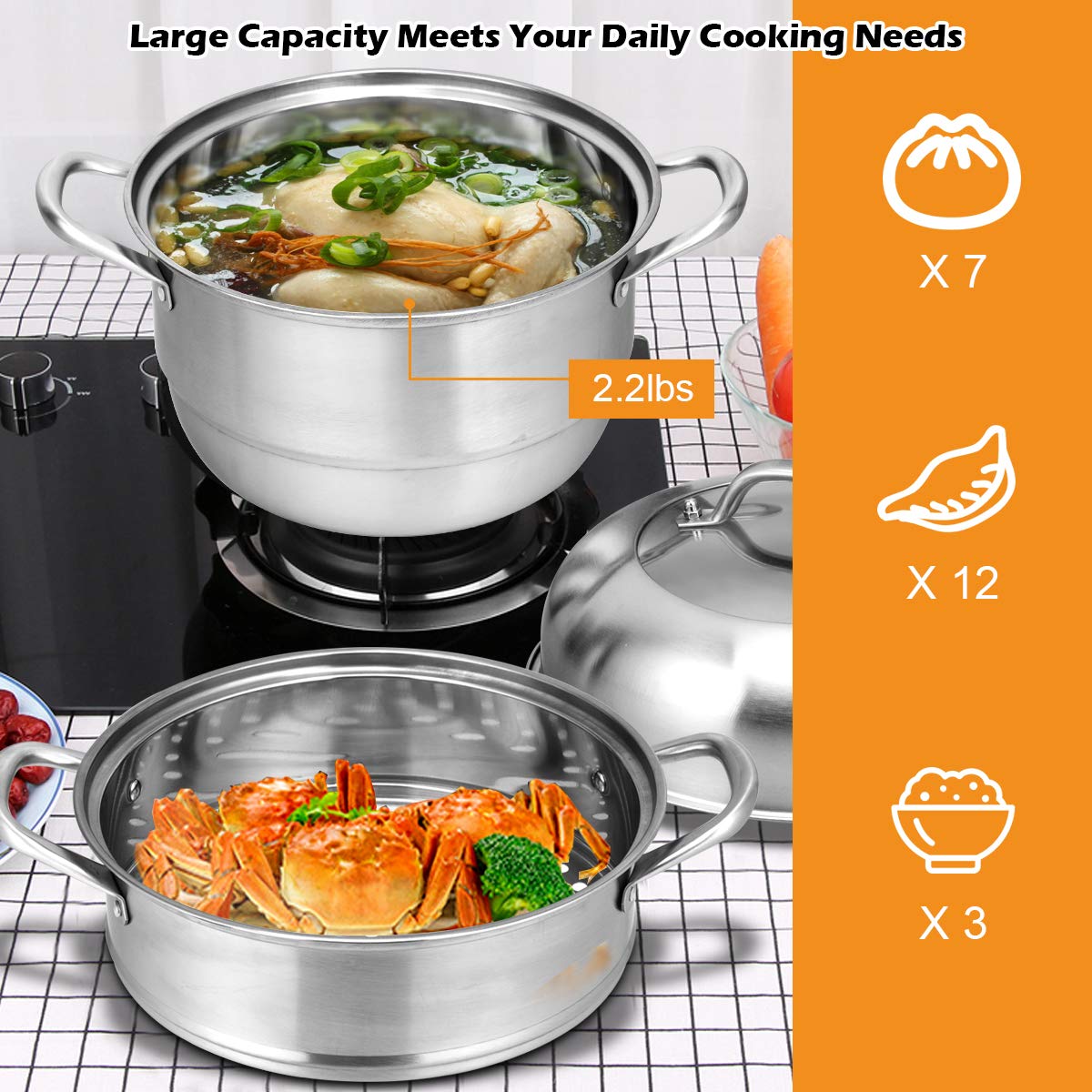 4-Tier Steamer for Cooking 11 Inch Stainless Steel Steamer Pot