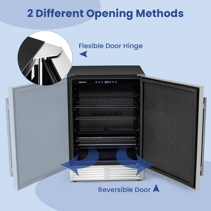24 Inch Beverage Fridge, 190 Cans Under Counter Drink Fridge w/Stainless Steel Door & Removable Shelves