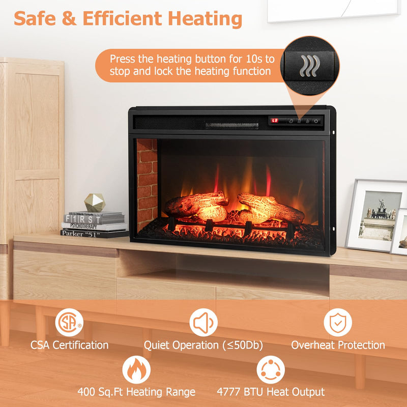 Electric Fireplace Insert 26-inch Wide 1400W Recessed and Freestanding Fireplace Heater with Remote Control