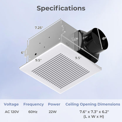Bathroom Exhaust Fan Ceiling Mount Ventilation Fan with Galvanized Sheet Housing