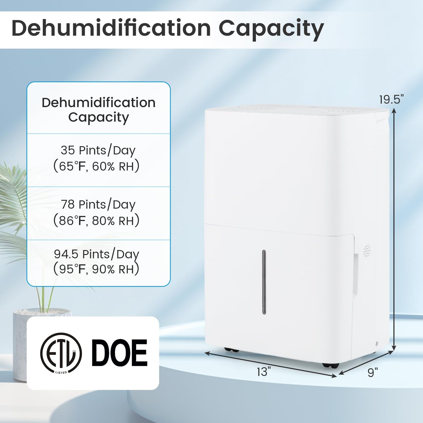 6000 Sq.Ft Portable Large Home Dehumidifier for Basements with 2 Modes & 3 Fan Speeds