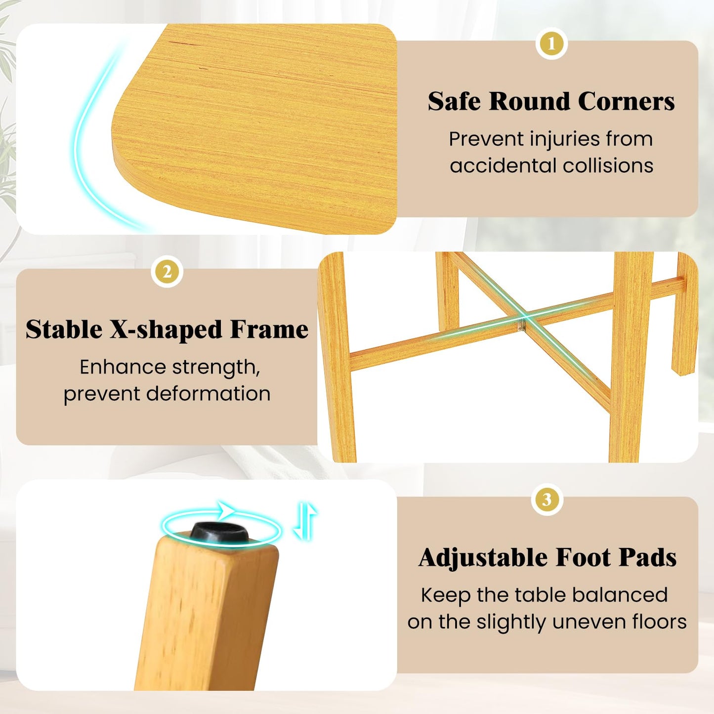 36" Compact Folding Kitchen Table for 2-4 People with Solid Rubber Wood Legs