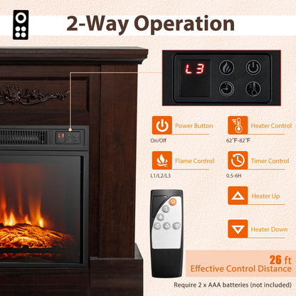 32-inch Electric Fireplace with Mantel, 1400W Freestanding Fireplace Heater with Remote Control