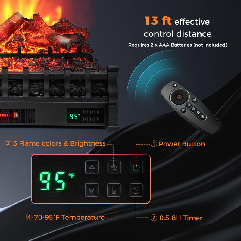 Eternal Flame Electric Fireplace Log, Lemonwood Ember Bed, 26-inch Infrared Electric Fireplace Heater Insert