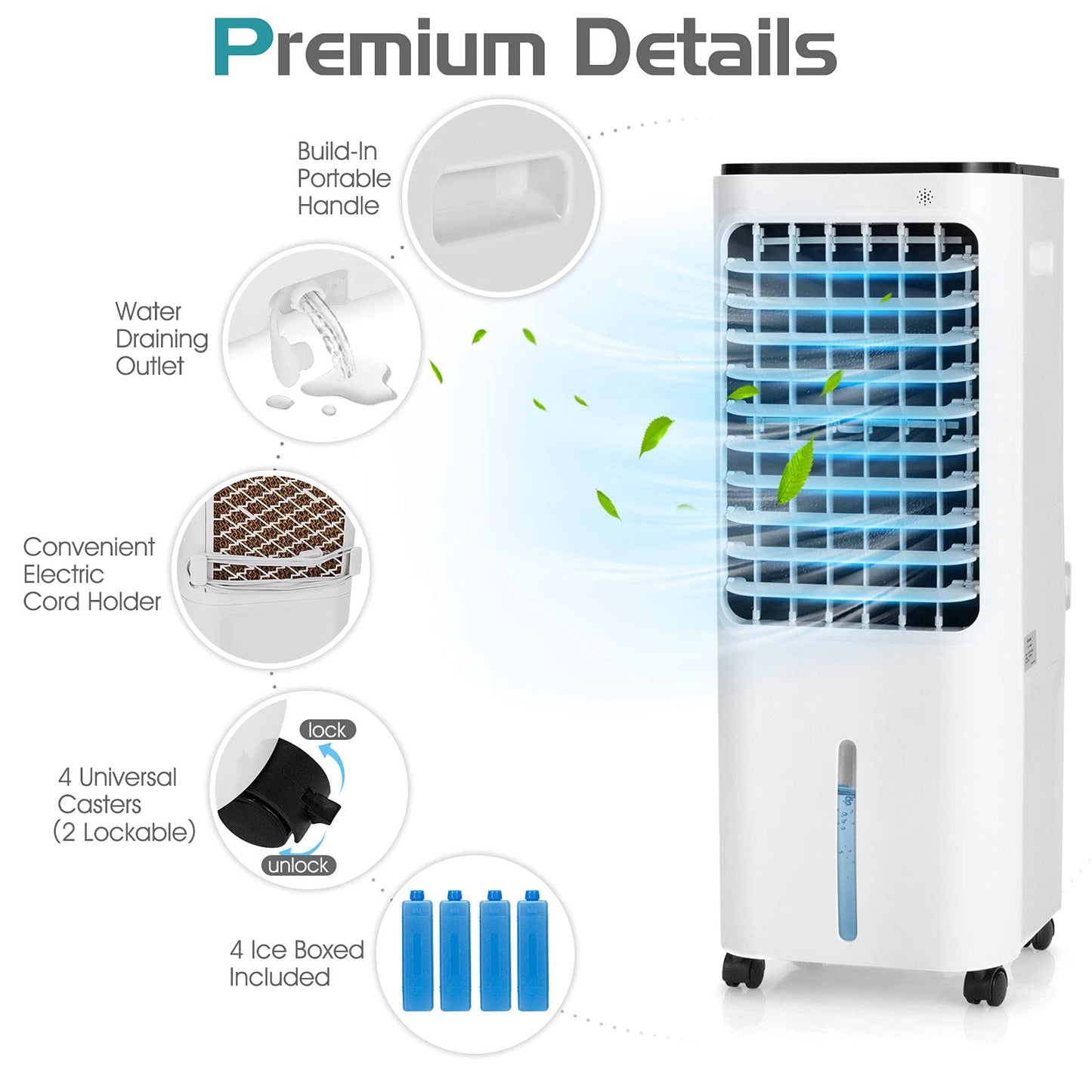 Evaporative Cooler, 4-In-1 Bladeless Cooler with 4 Modes, 3 Speeds, Timer, 12L Water Tank