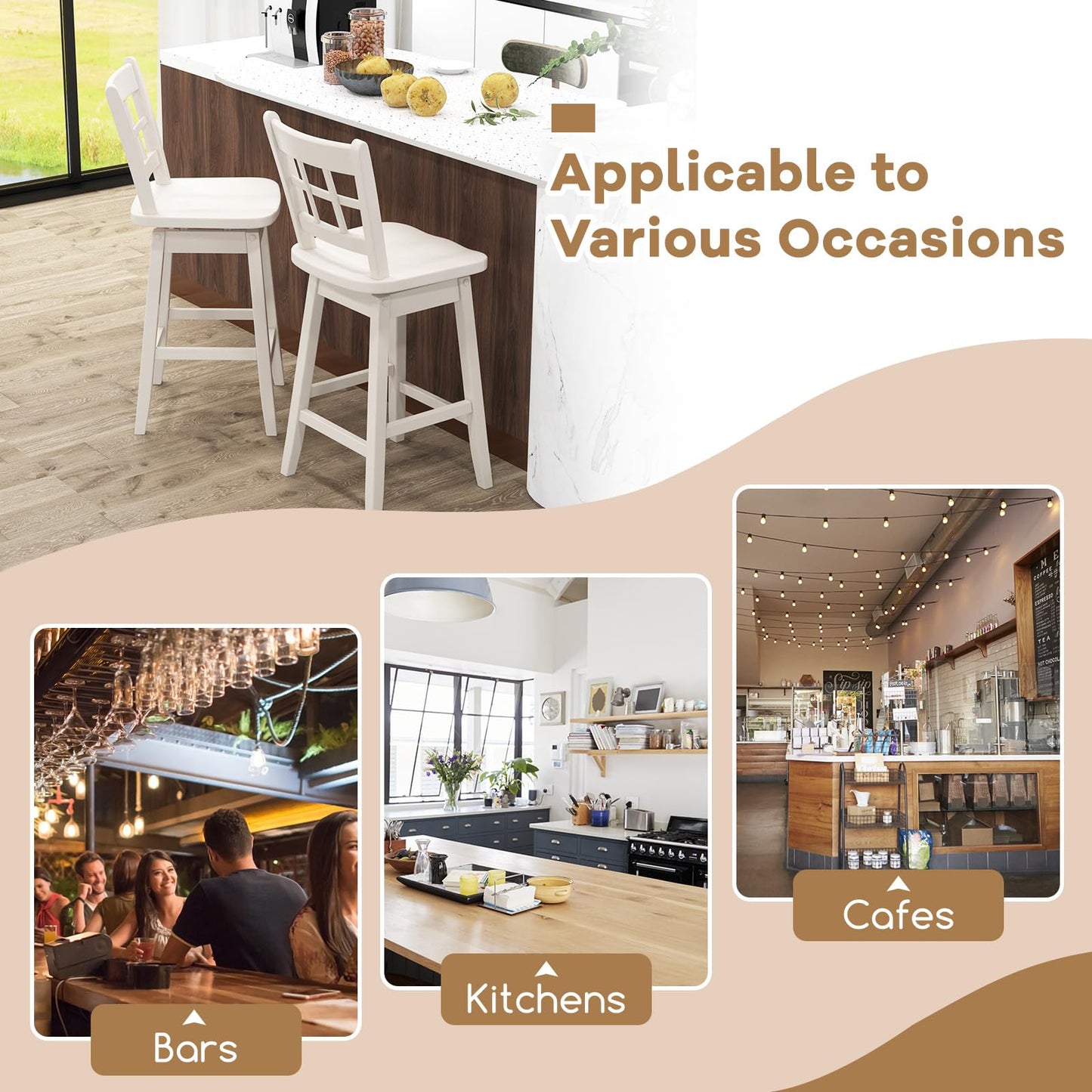 24.5 Inch Counter Height Bar Chairs w/Hollow Backrest & Contoured Seat